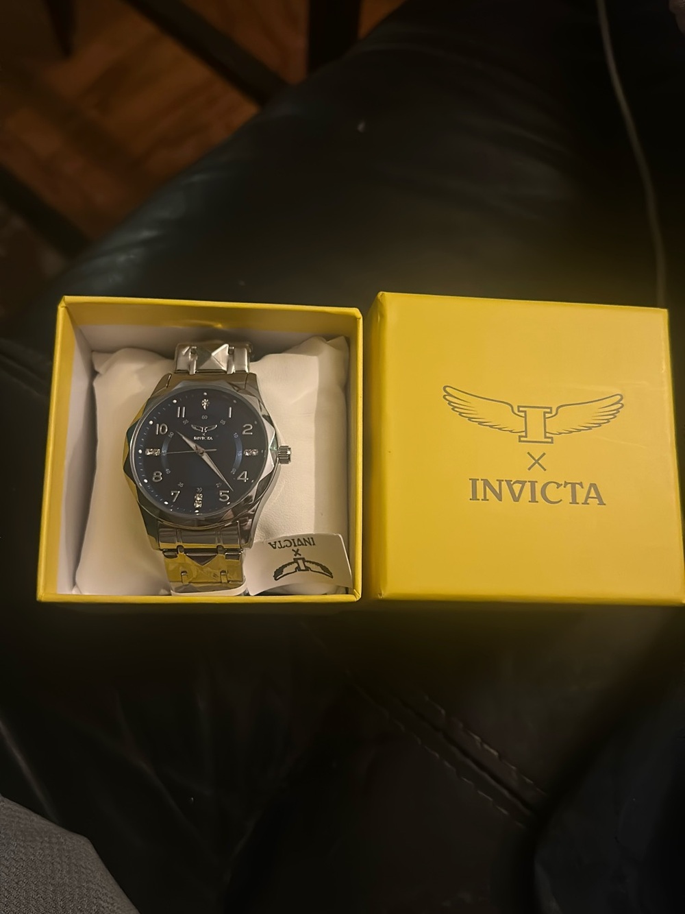 Invicta Silver Watch with Blue Dial in Yellow Box